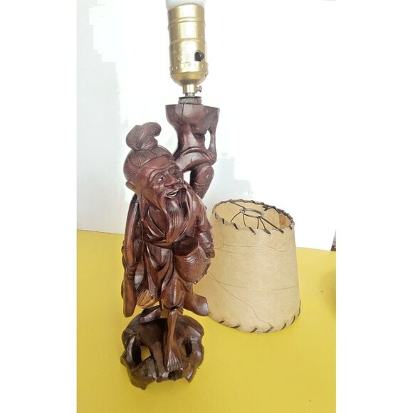 Hand carved Asian Fisherman,  Oriental Style Table Lamp 18" 1930-1940 - Picture 13 of 13